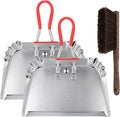 2 Metal Dustpans with Hand Brush, 17 Inch Heavy Duty Cleaning Set, Sliver