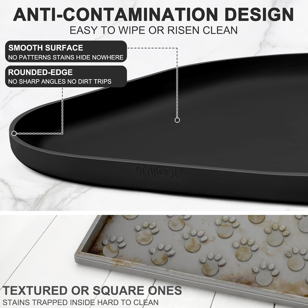 SMILOOL Waterproof Silicone Pet Food Mat with Raised Edge for Dog & Cat