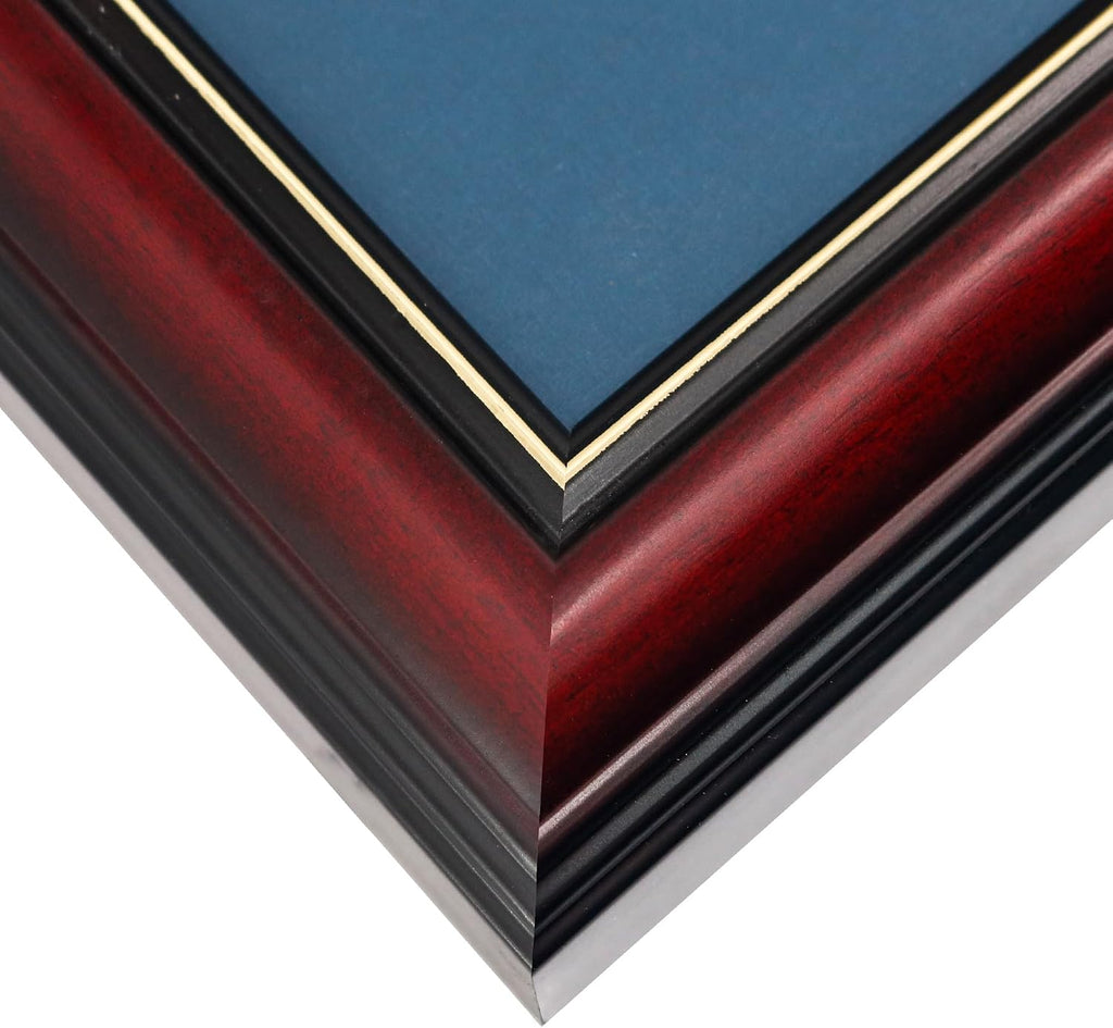 GraduationMall Class of 2026 Graduation Shadow Box Frame for 8.5x11 Diploma, 4x6 Picture with Cap & Tassel Holder, Cherry Wood Display Case with Navy Gold Mat