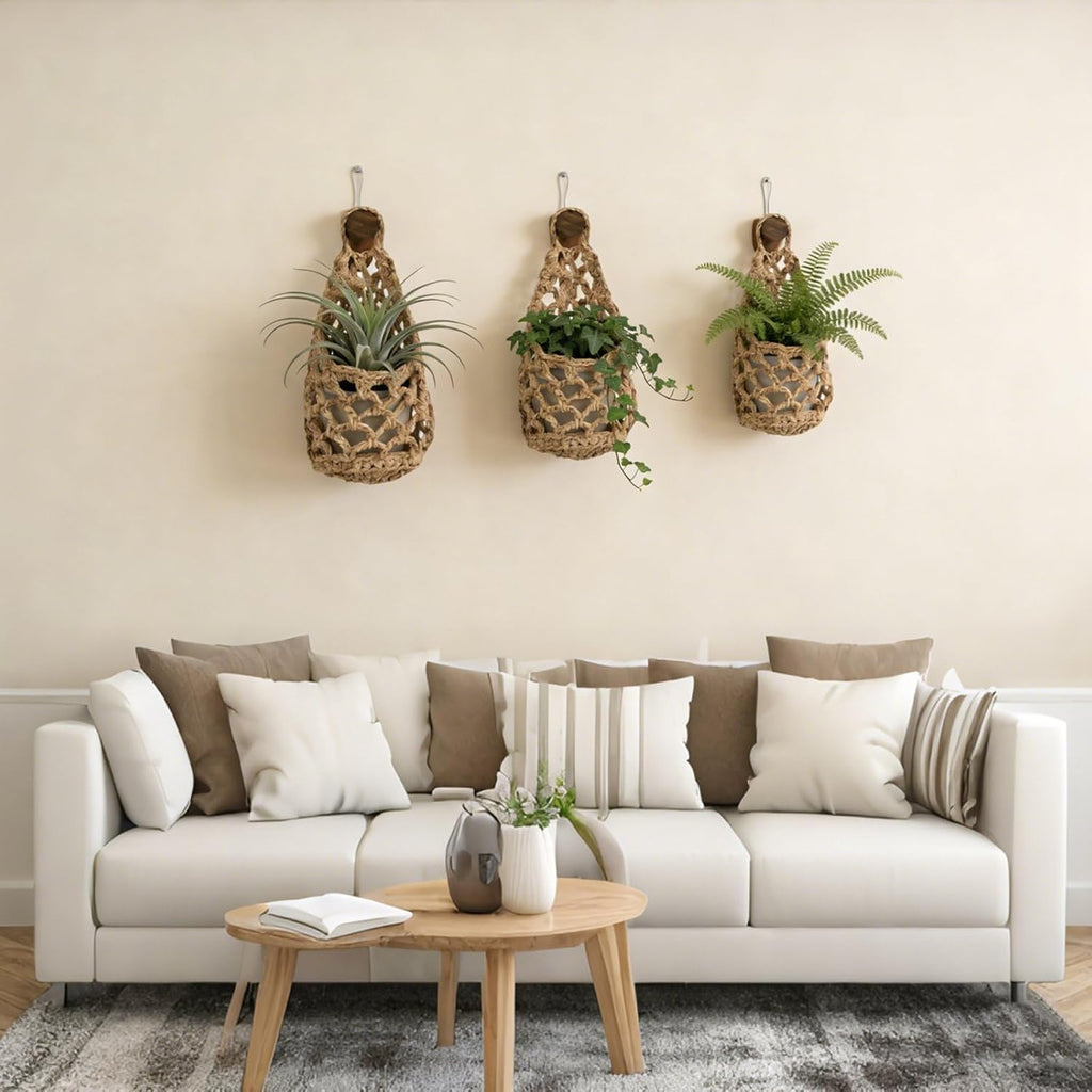 Macrame Plant Hanger Set of 2, Boho Wall Hanging Planter for up to 6" Pots