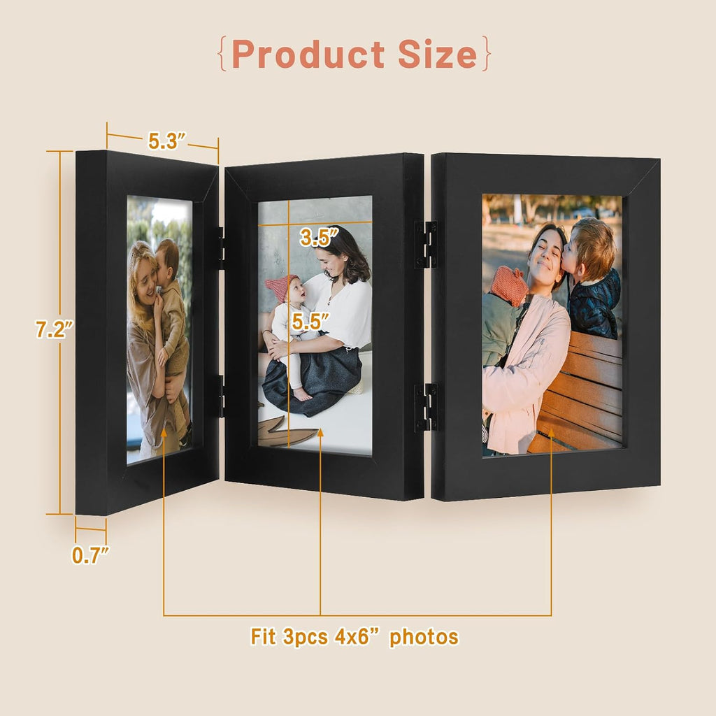 Golden State Art 4x6 Triple Picture Frame, 3 Photo Hinged Tabletop Frame