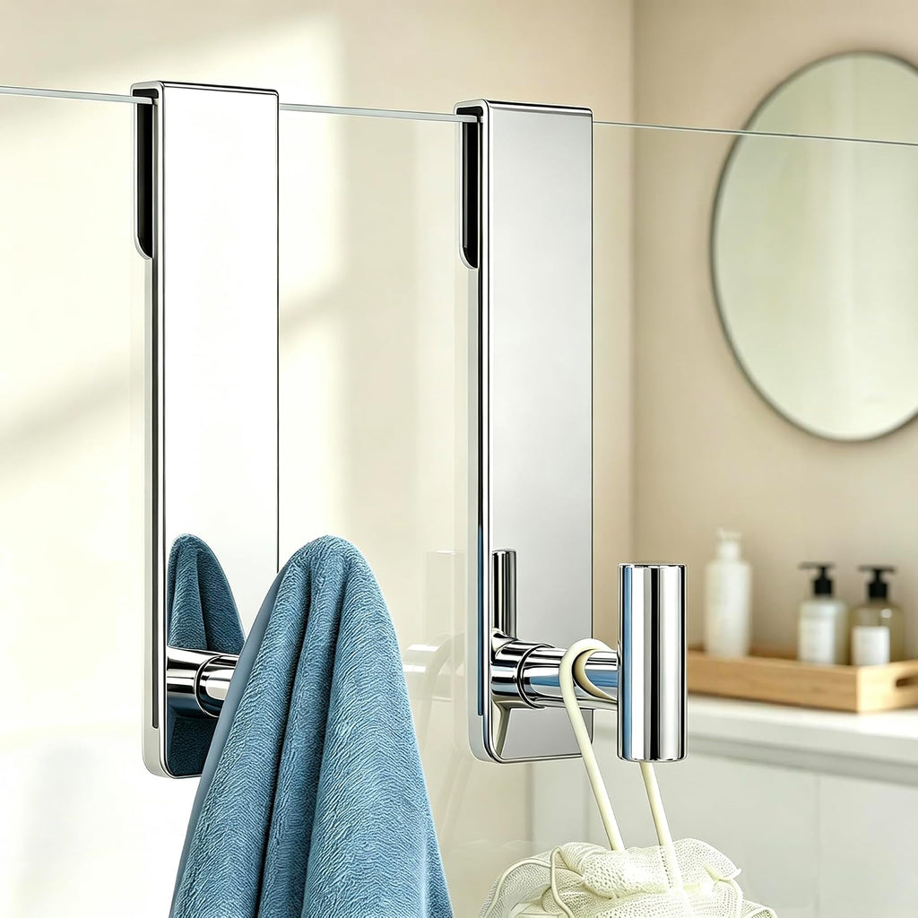HUFEEOH 2-Pack Shower Door Hooks for 3/8-Inch Glass, T-Shaped