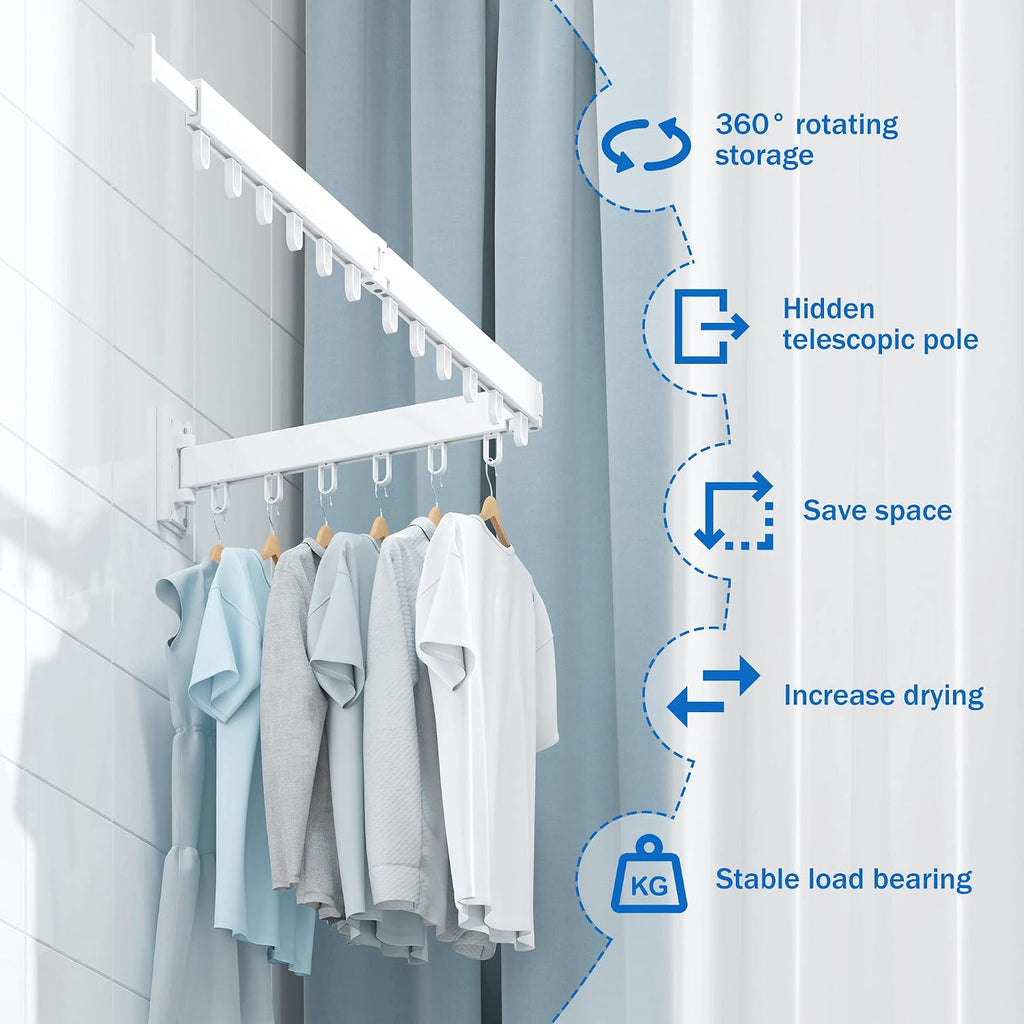 BOQORAD Wall Mounted Clothes Drying Rack, Collapsible & Retractable for Laundry
