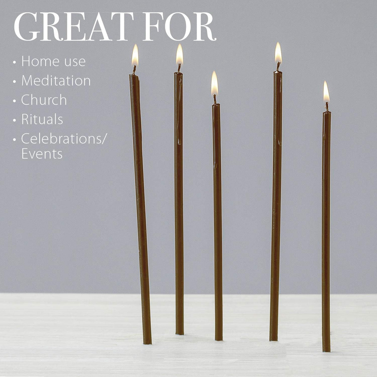 Danilovo Thin Taper Beeswax Candles - No-Drip, Smoke-Less, Tall, Decorative, Honey Scented Candles Ideal for Church Prayer, Rituals, Decor or Birthday – 6.3”x0.2” (Brown, 100pcs)