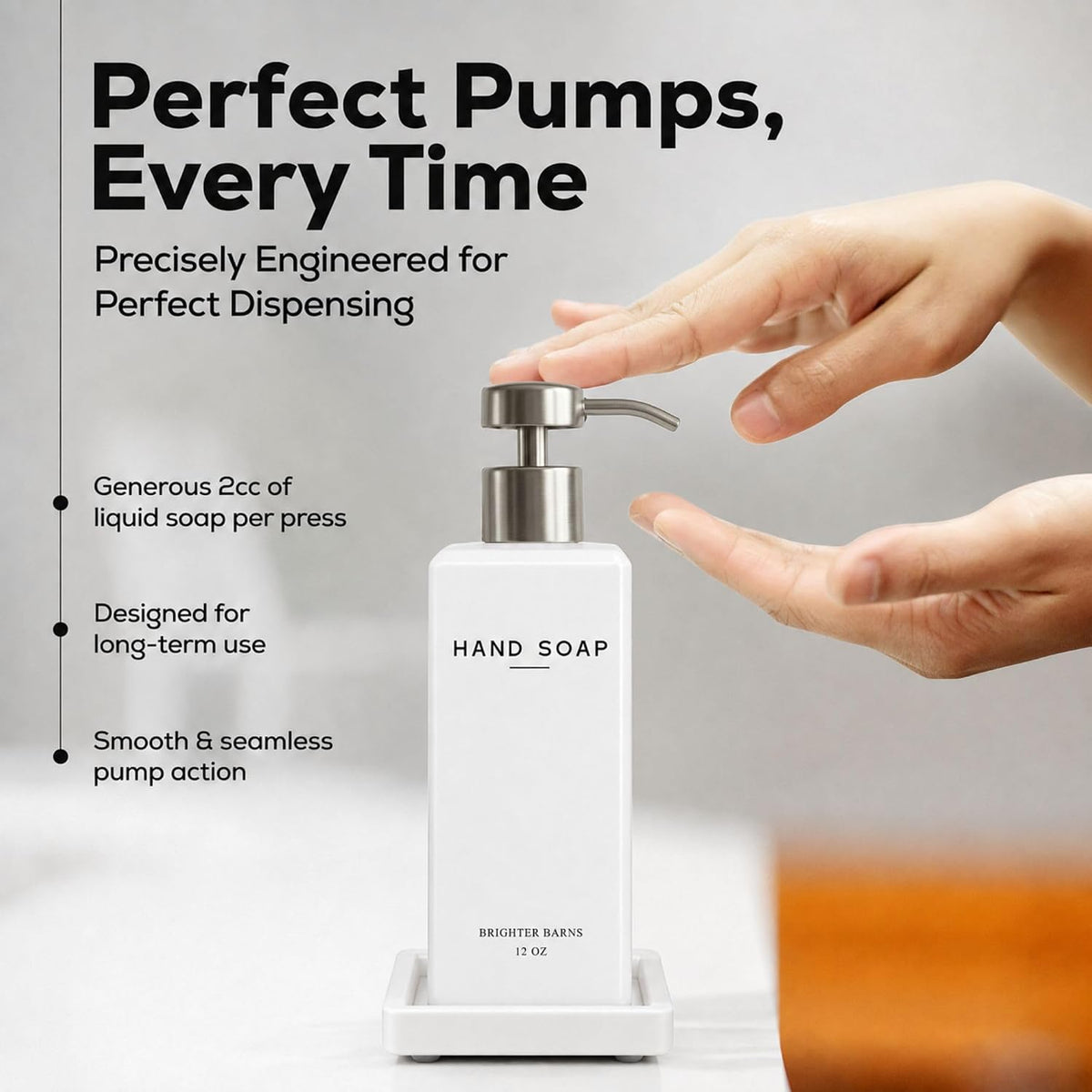 White Glass Hand and Dish Soap Dispenser Set by Brighter Barns - 12oz Kitchen Soap Dispenser Set with Pump & Tray for Hotel, Vacation Rental, Home - Modern Kitchen Decor & Accessories (White/Silver)