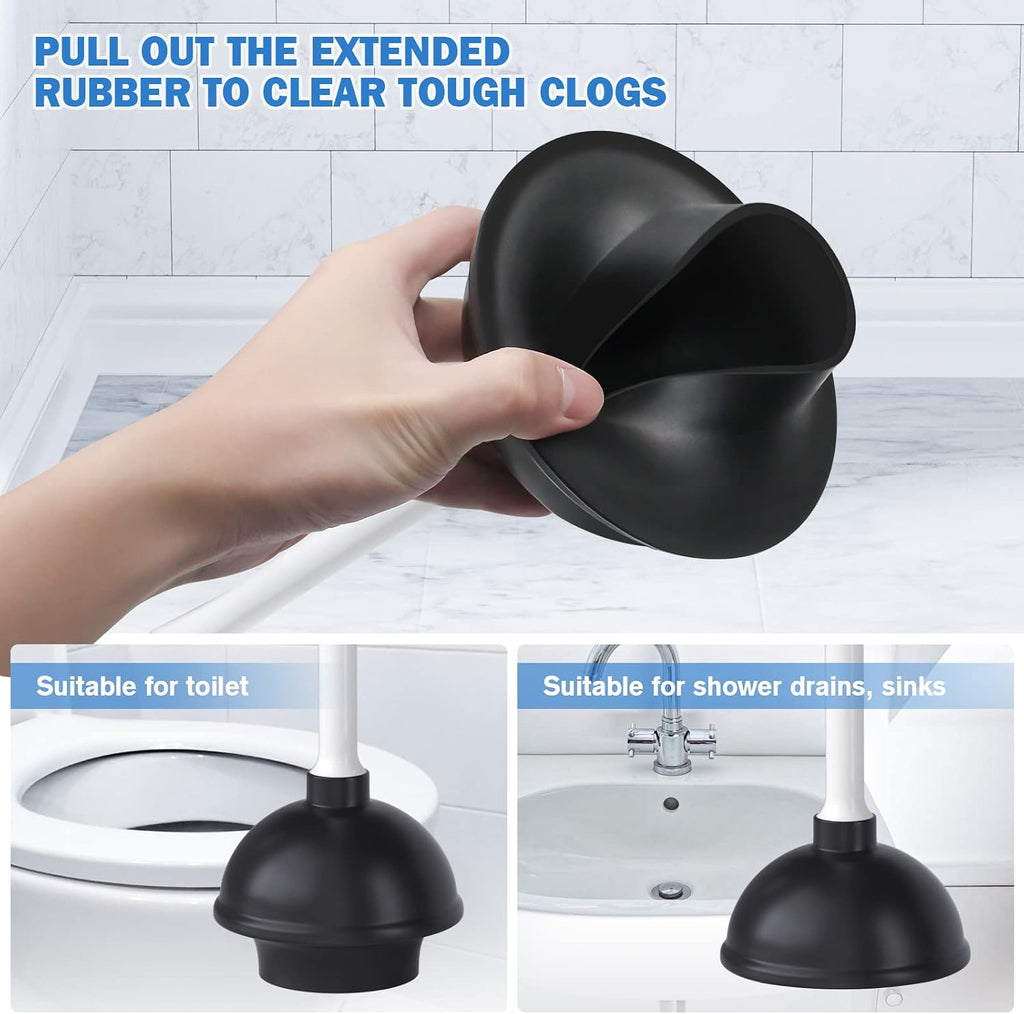 Toilet Plunger and Brush, Bowl Brush and Heavy Duty Toilet Plunger Set with Ventilated Holder, 2-in-1 Bathroom Cleaning Combo with Modern Caddy Stand for 5.7-inch Toilet Drain(White)