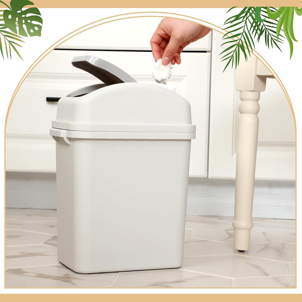 Sumind 2 Pcs 2.6 Gallon Small Trash Can with Swing Lid, Pink and Beige