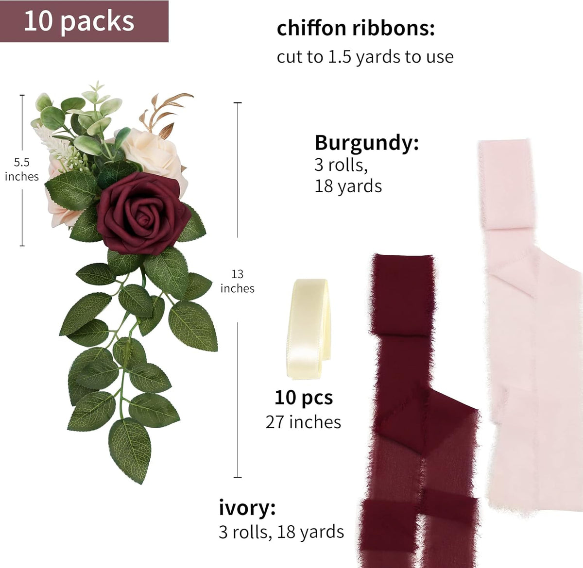 Burgundy Wedding Aisle Decorations Set of 10