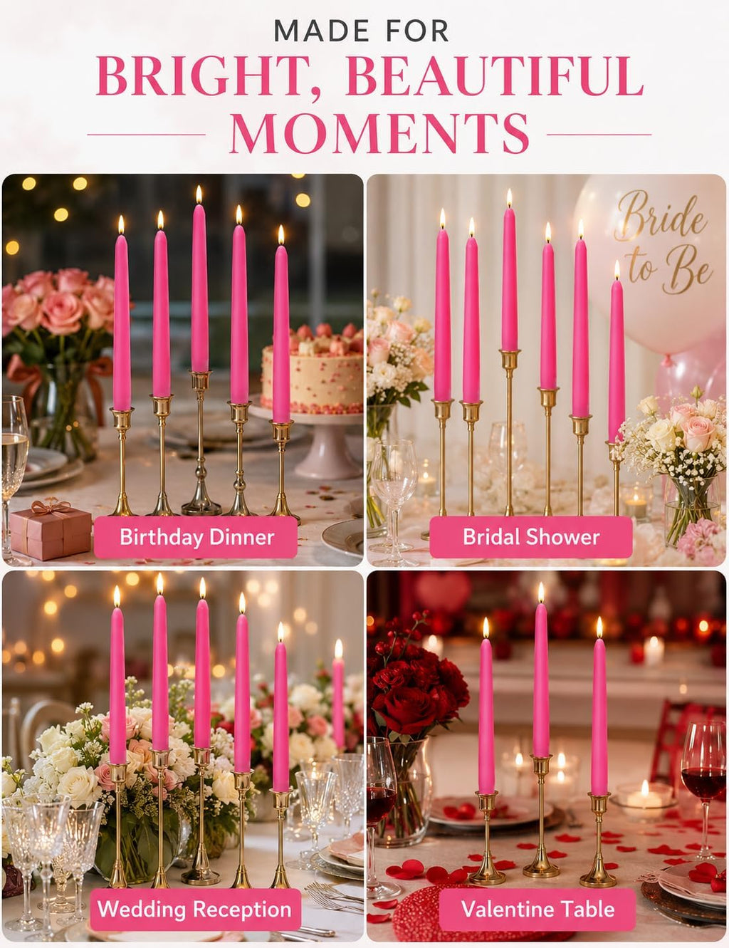 Hot Pink Elegant Taper Candles for Romantic Home Décor and Events
