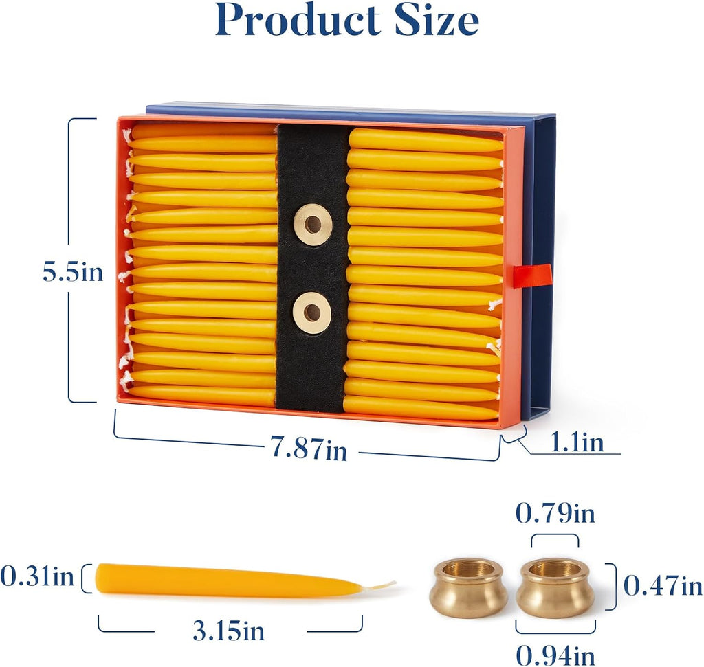 Crenovo 20 Minute Beeswax Meditation Candles with Brass Holder, 60 Pack