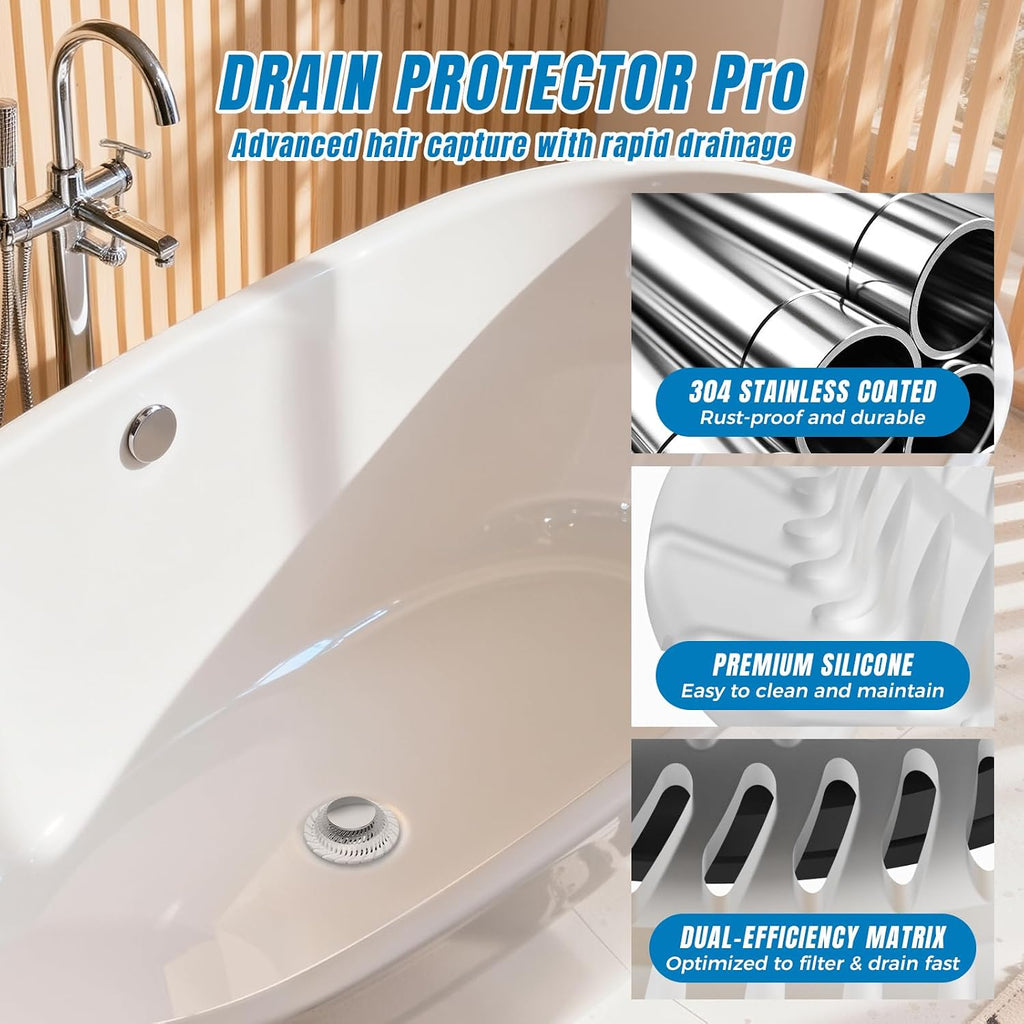 Hair Catcher Drain Stopper for Bathtub, Pop-Up with Silicone Filter, 3-Layer Brass Rust-Proof, One-Button Seal & Drain, Fits Standard U.S. Drains (1-1/2” & 1-3/8”), No Tools Needed