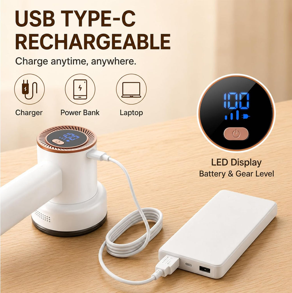 HOMEASY Fabric Shaver, Rechargeable Lint Remover for Clothes White