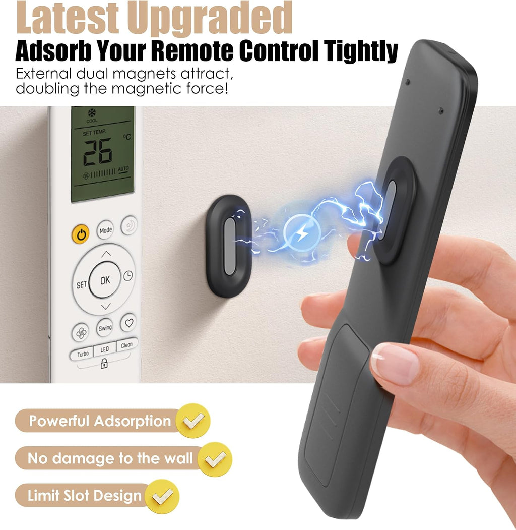 4Pack Magnetic Remote Control Holder Wall Mount, No Drill-Black
