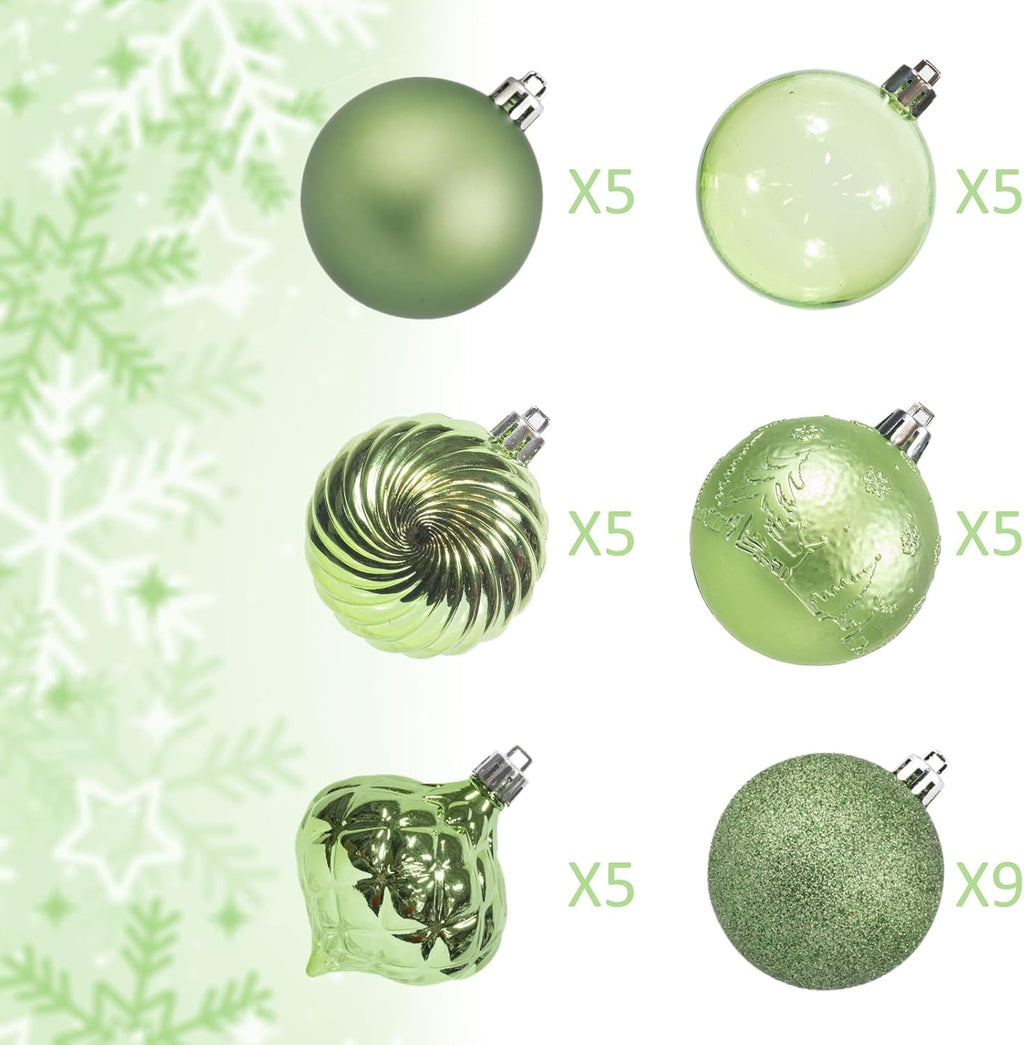 KI Store Light Green Christmas Balls 34pcs 2.36-Inch Christmas Tree Decoration Ornaments for Xmas Tree Holiday Wreath Garland Decor Ornaments Hooks Included