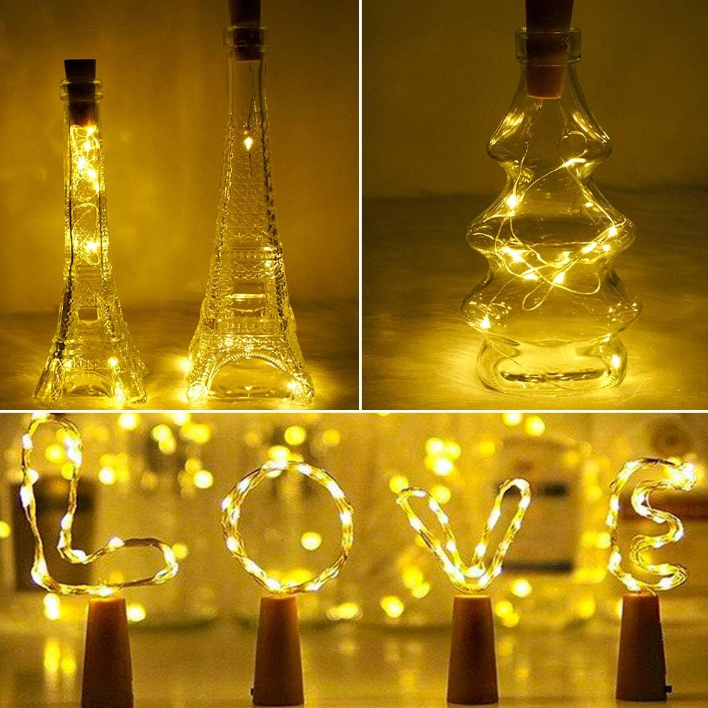 SunKite Wine Bottle String Lights with Cork,18 Pack 20 LED Warm White Mini Silver Copper Wire Fairy Lights Fit DIY Party Wedding Table Centerpieces Decor (Warm White)
