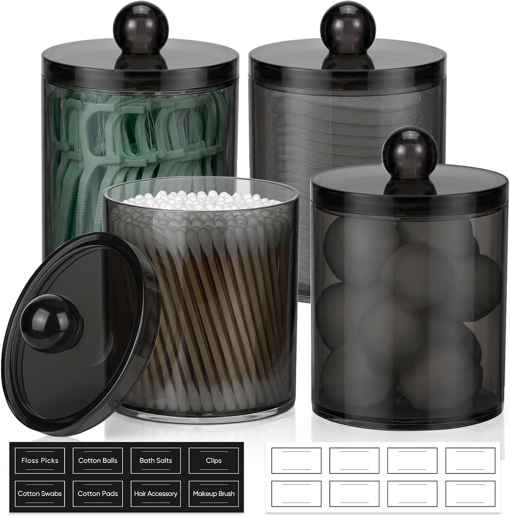 4 Pack Acrylic Qtip Holder Dispenser for Cotton Swabs, Balls, Floss Picks