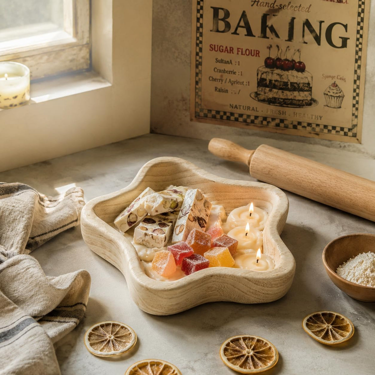Wooden Fruit Bowl, Decorative Serving Tray for Bread Cupcake, Catchall Dish