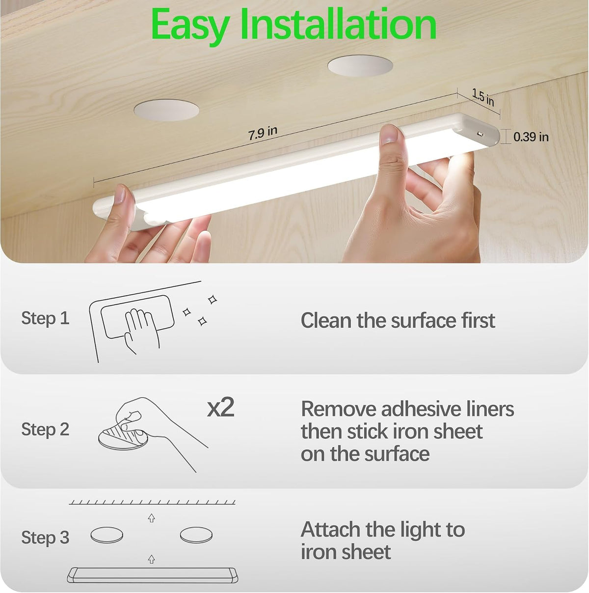Motion Sensor Under Cabinet Lights, 2-Pack, Neutral White, 8 inch