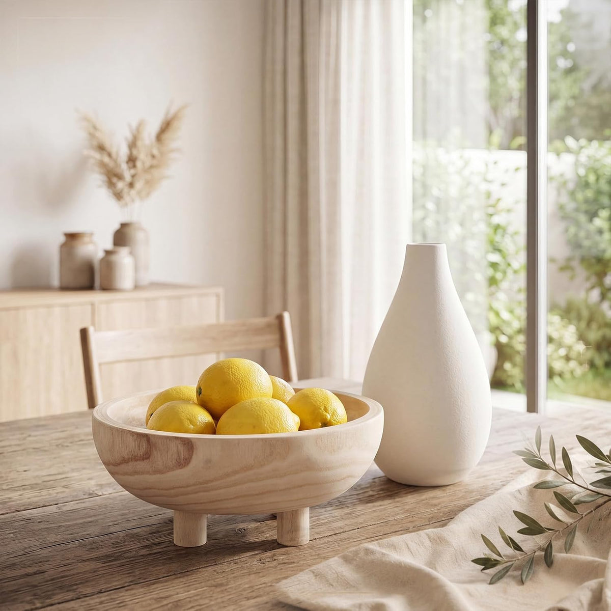Natural Wooden Fruit Bowl with 4 Legs for Kitchen Counter