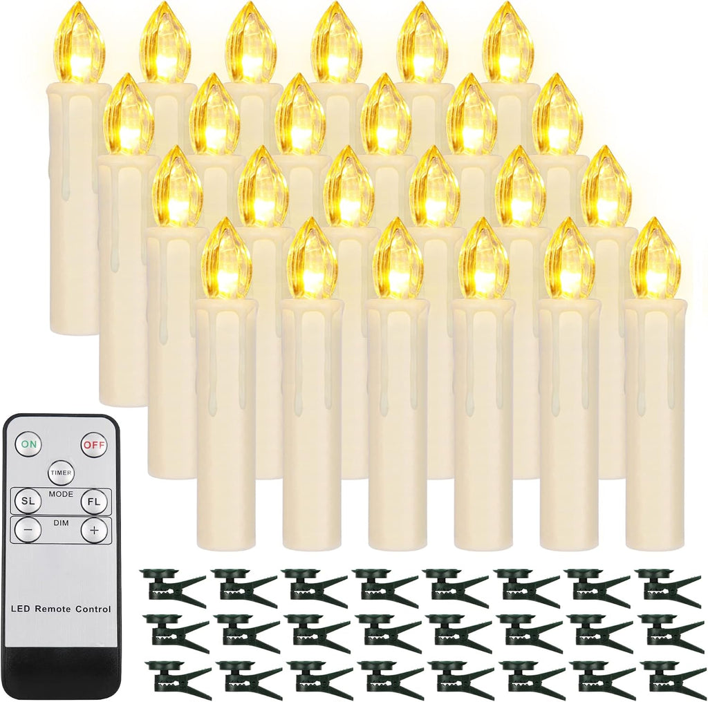 FPOO 24PCS Flameless Christmas Tree Candles with Remote Timer, Ivory