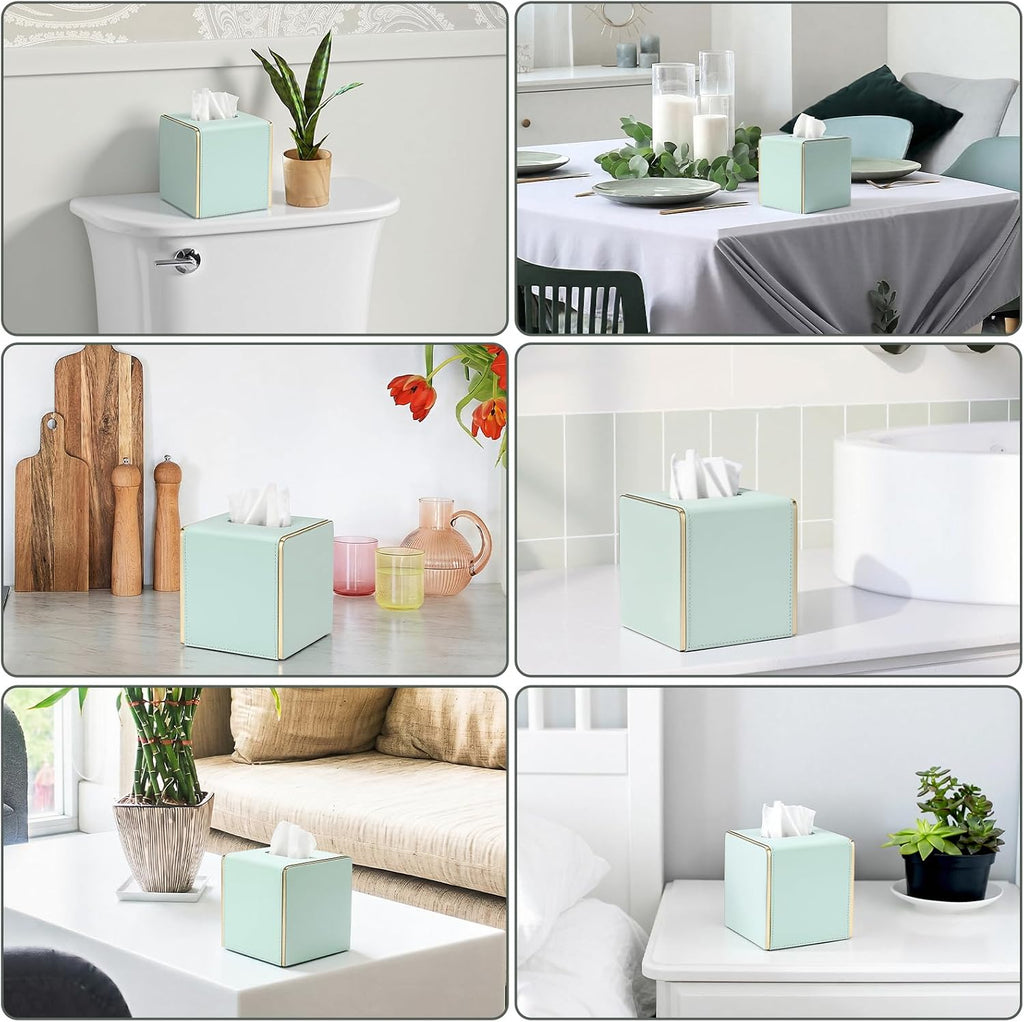 Sumnacon PU Square Tissue Box Cover, Magnetic Bottom, Waterproof,Mint Green
