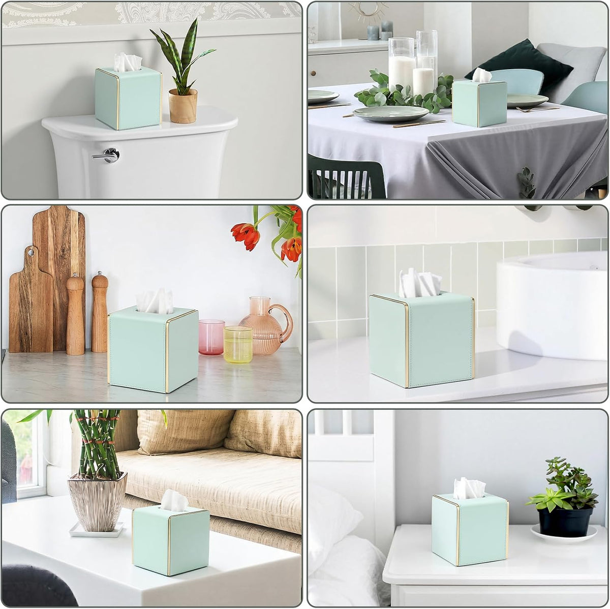Sumnacon PU Square Tissue Box Cover, Magnetic Bottom, Waterproof,Mint Green
