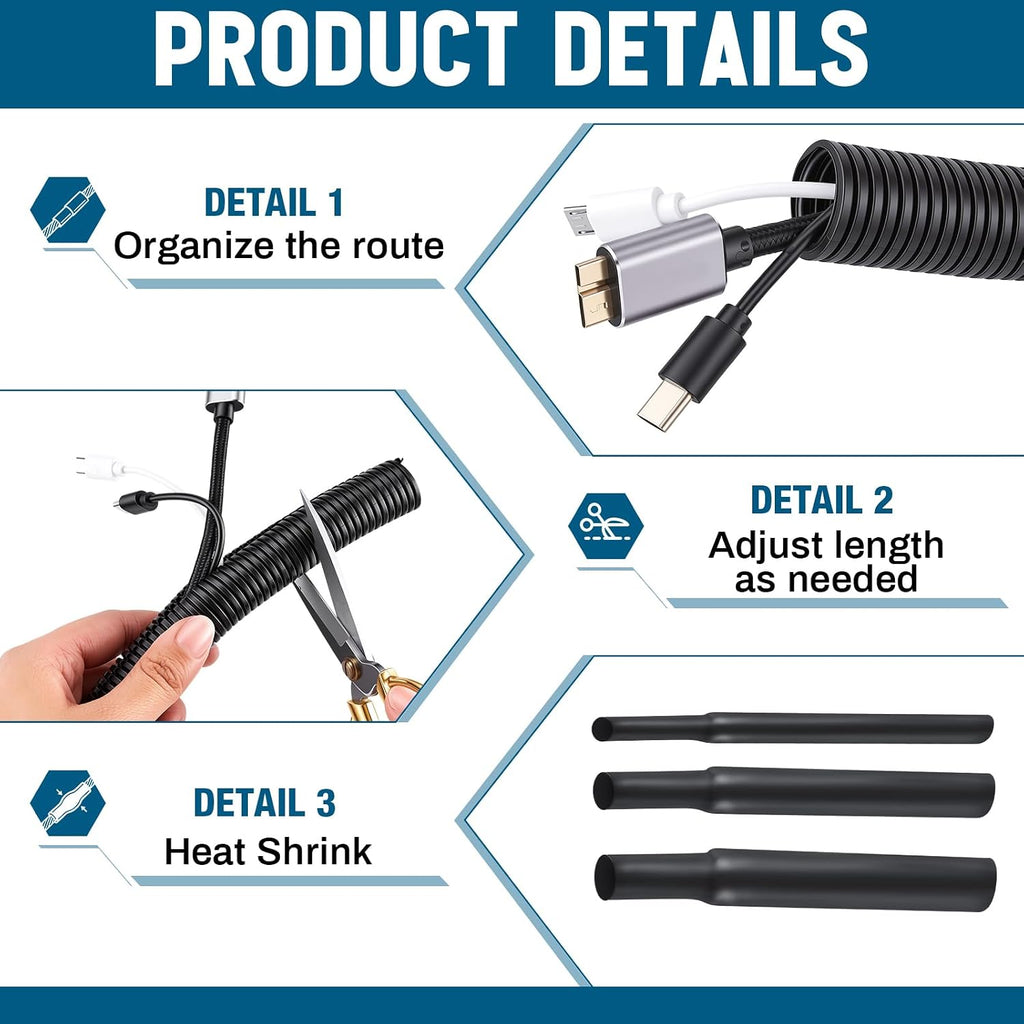 Automotive Split Wire Loom Kit with Heat Shrink Tubing Tape Cable Ties