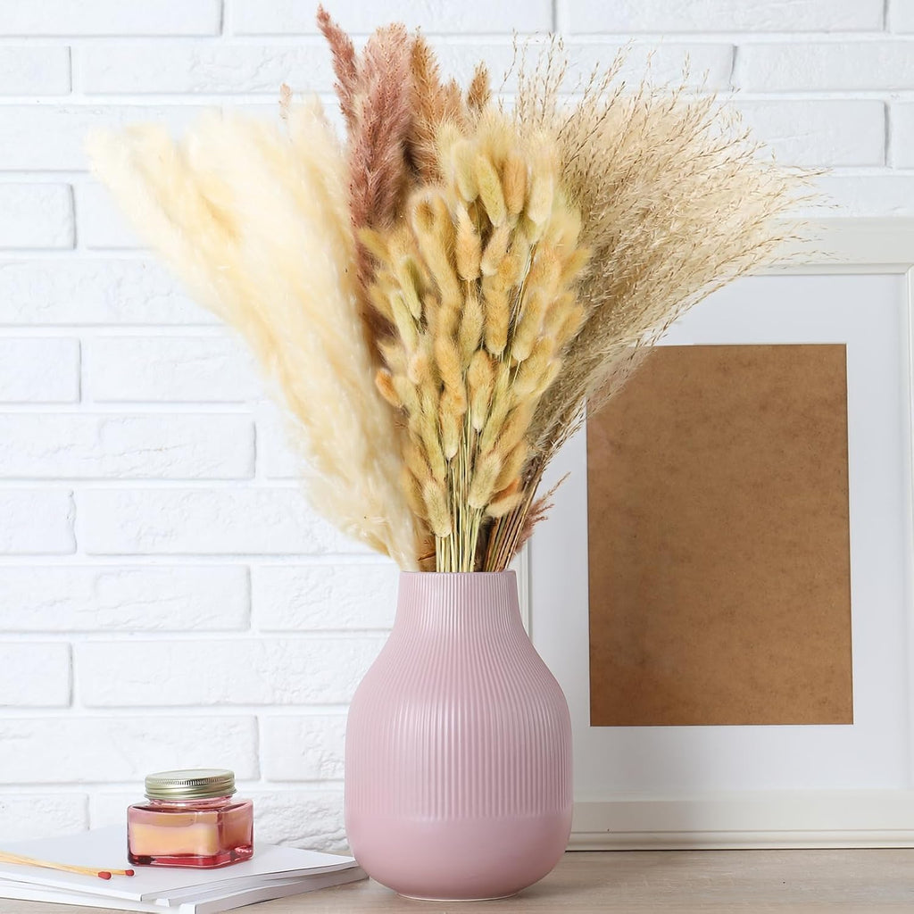 Le courant 17" 200Pcs Dried Pampas Grass Decor, Naturally Small Boho Pampas Grass with Bunny Tails & Reed Grass for Home Table Decor, Wedding, Rustic Farmhouse Party Decorations, White and Brown