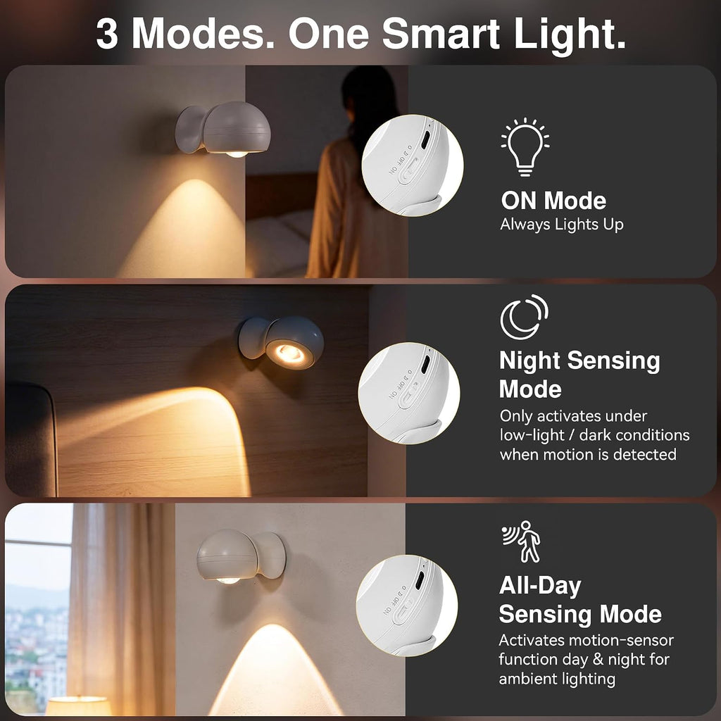 Rechargeable Night Light with Motion Sensor, 1200mAh+AAA Battery Dual-Use, Dimmable 3-Color Temperatures, 360° Magnetic Detachable Night Light for Hallway Bathroom Bedroom Stairs Closet