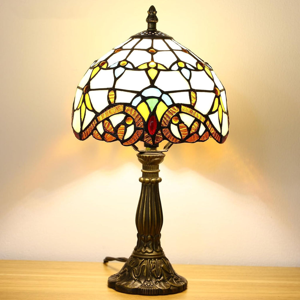Tiffany Style Table Lamp, Baroque Style Stained Glass Lamp, 8 Inch Small Antique Lamp, for Bedside Nightstand Bedroom Living Room Home Office, Include LED Bulb