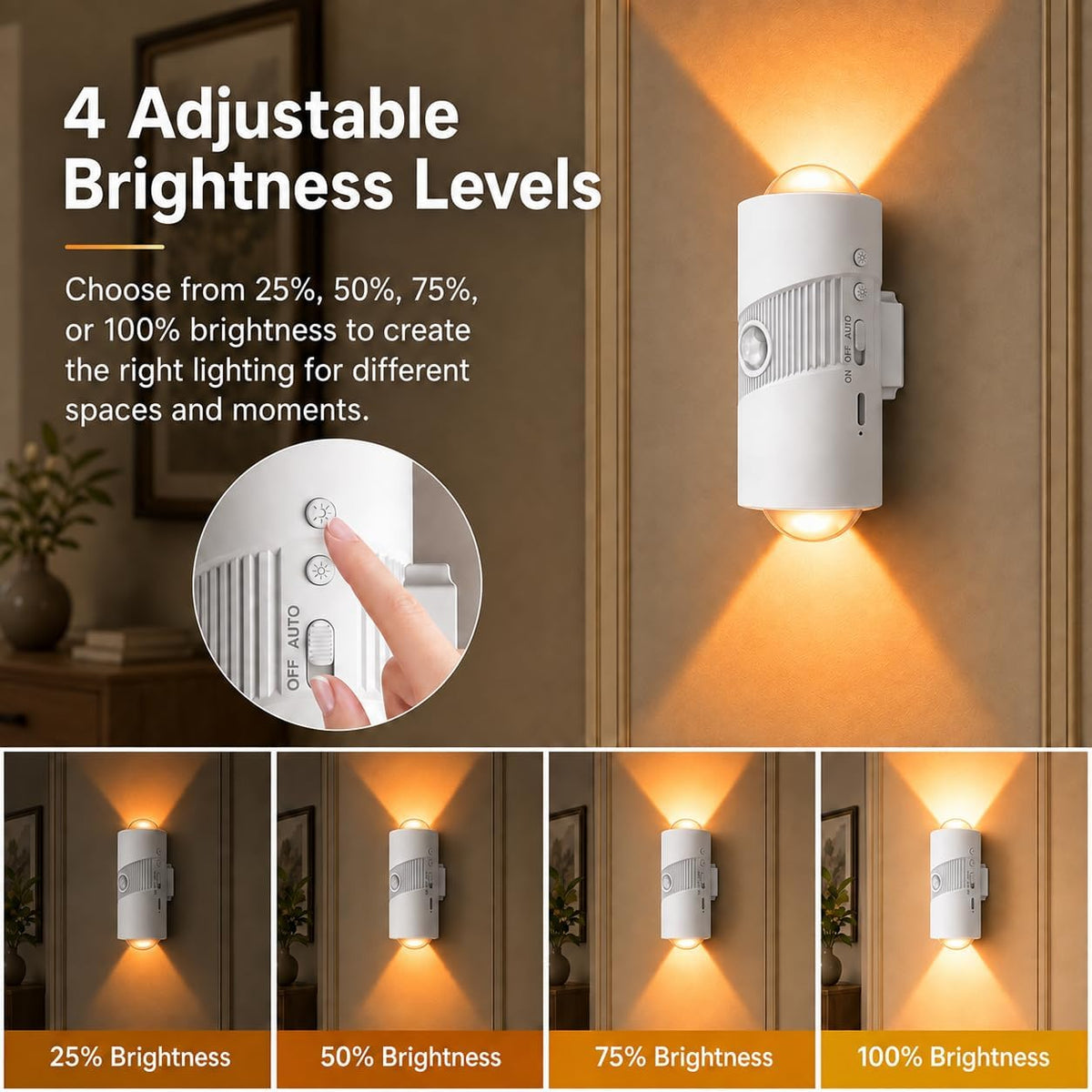 2 Pack Motion Sensor Night Lights, 8 Colors, Magnetic, 3 Modes