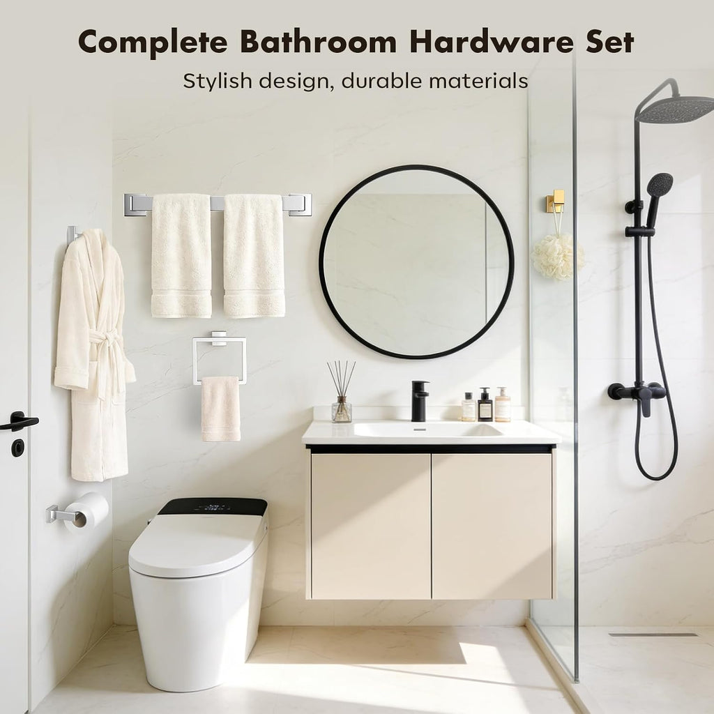 15-Pieces Brushed Nickel Bathroom Accessories Set, 24 Inch Towel Bar Set