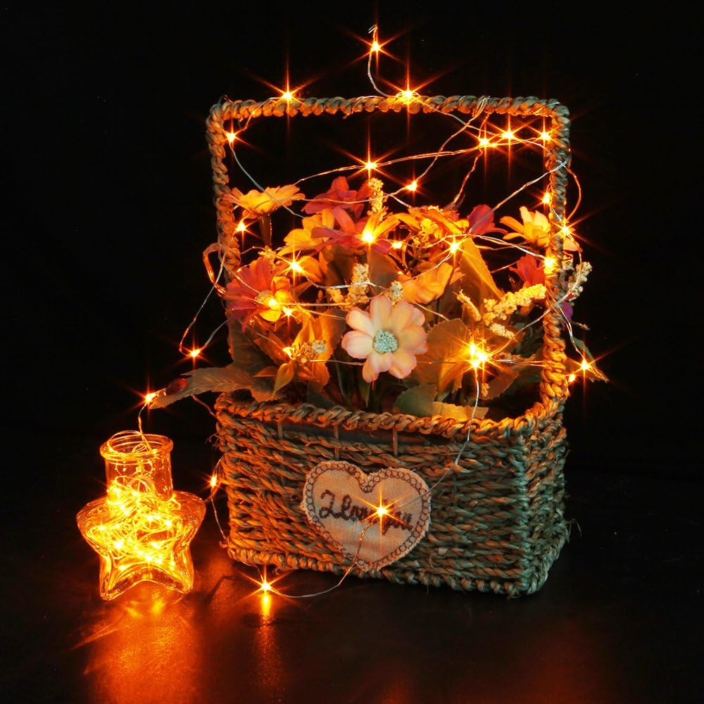 CYLAPEX 6 Pack Fairy Lights Battery Operated 7ft 20 LED Mini String Lights Silver Wire Firefly Starry Moon Twinkle Lights for Halloween Mason Jars Party Christmas Centerpiece Table Decorations, Orange