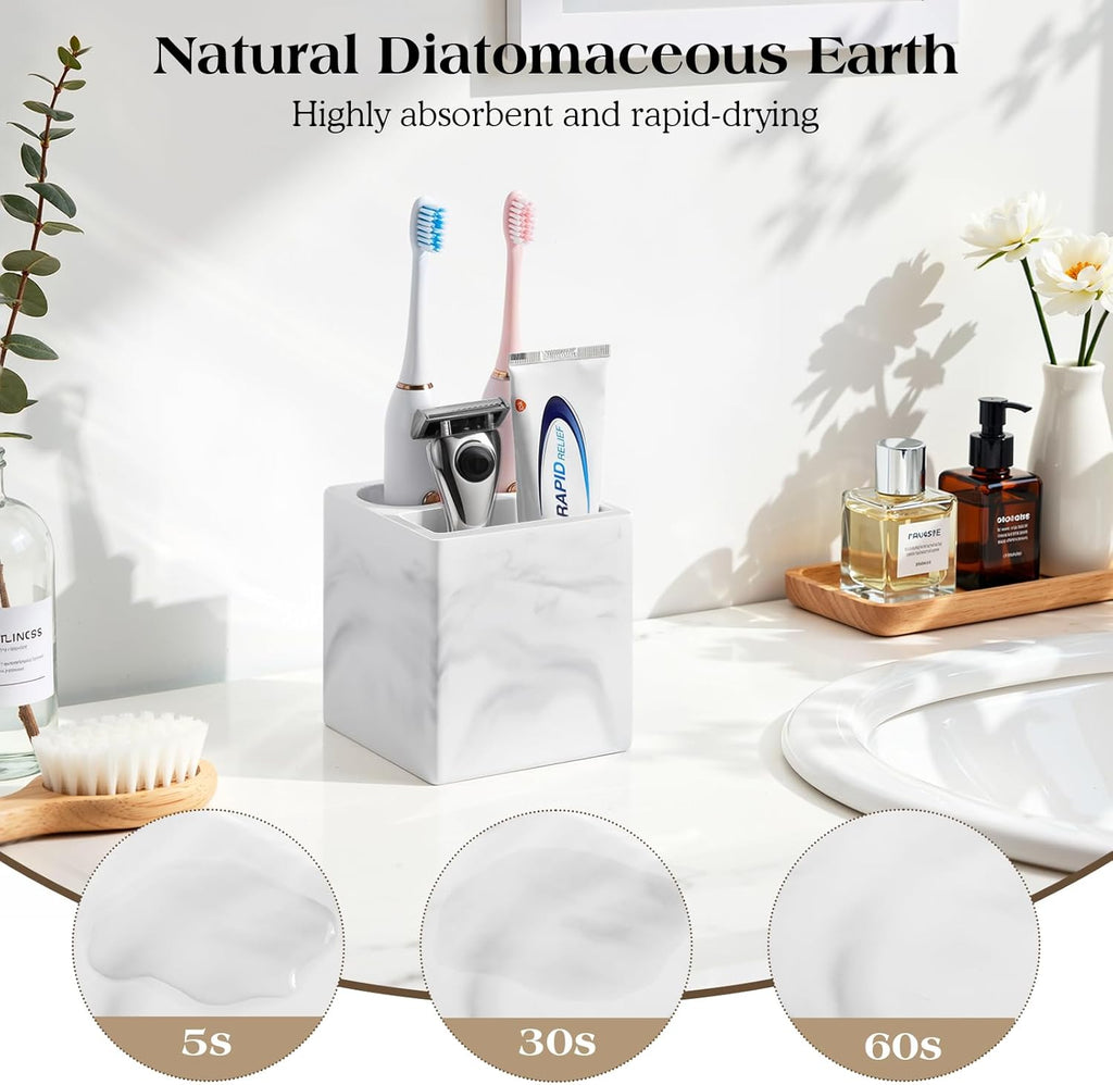 Luxspire Toothbrush Holder, 3 Slots, Marble White