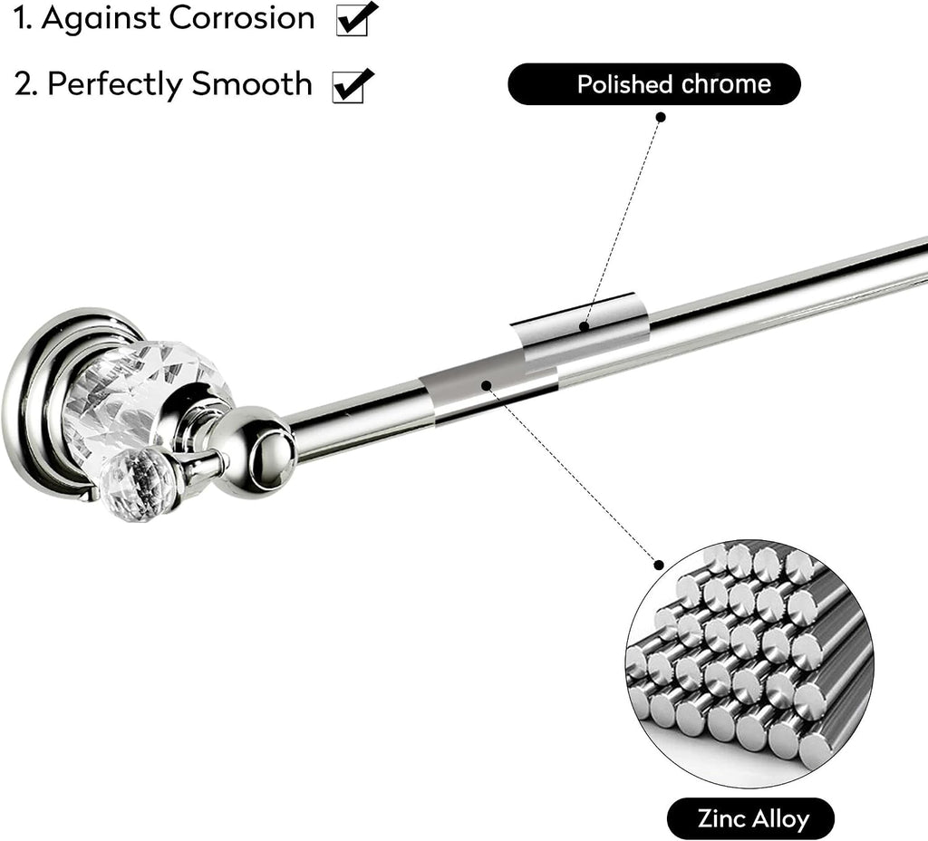 WOLIBEER Crystal Towel Bar,Chrome Towel Holder Adjustable Towel Rack Rod Expandable Stainless Steel Bathroom Accessories Wall Mounted