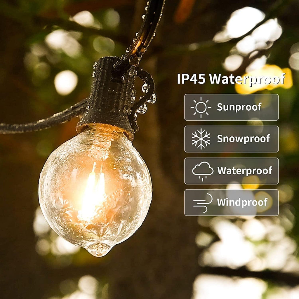 50ft Outdoor String Lights Waterproof/Connectable/Dimmable with 25+2 LED Shatterproof Bulbs,UL Listed Globe G40 String Lights Outside Lighting for Patio Backyard Cafe Party Wedding Garden