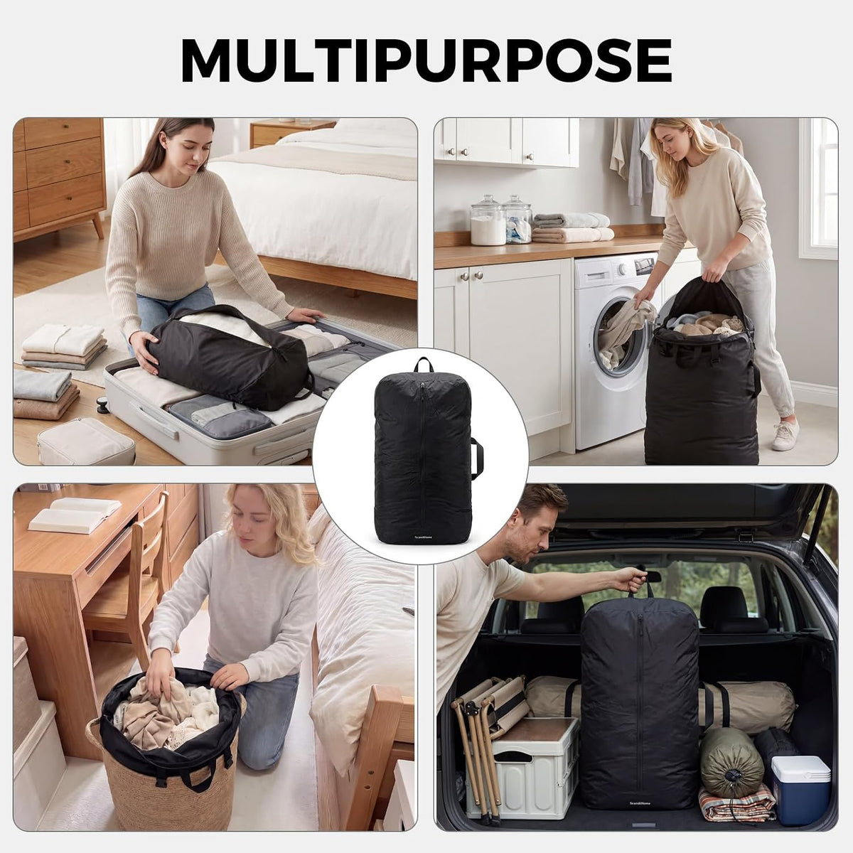 Travel Laundry Bag, 40L Foldable Dirty Clothes Bag with Two-Way Opening