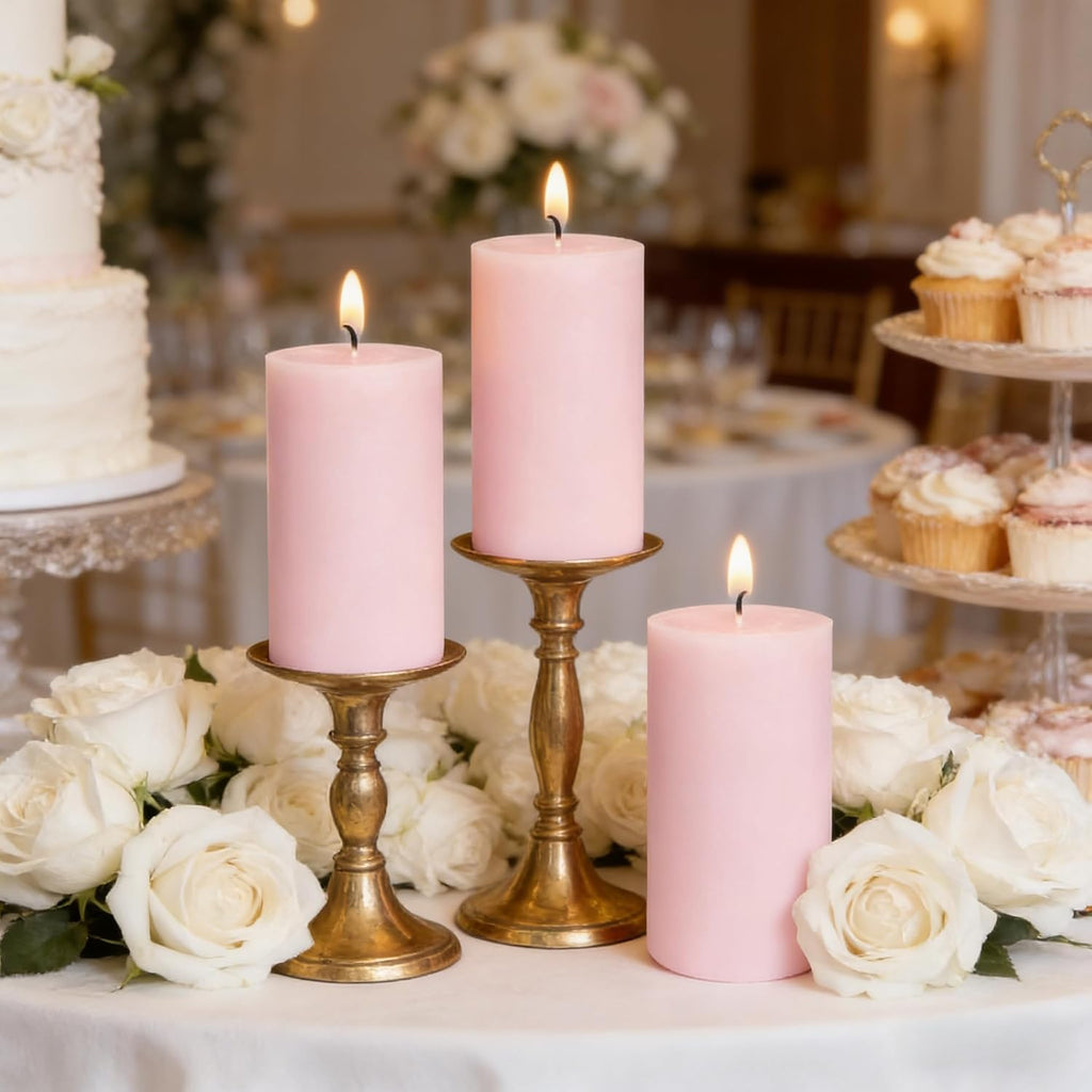 2x4 Inch Baby-Pink Unscented Pillar Candles for Home Décor