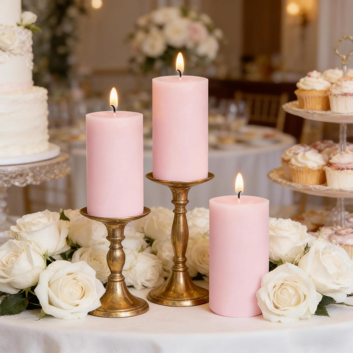 2x4 Inch Baby-Pink Unscented Pillar Candles for Home Décor