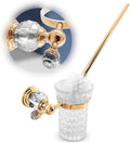 Gold Toilet Brush and Holder Set, Wall Mounted, Crystal Clear Glass Bowl