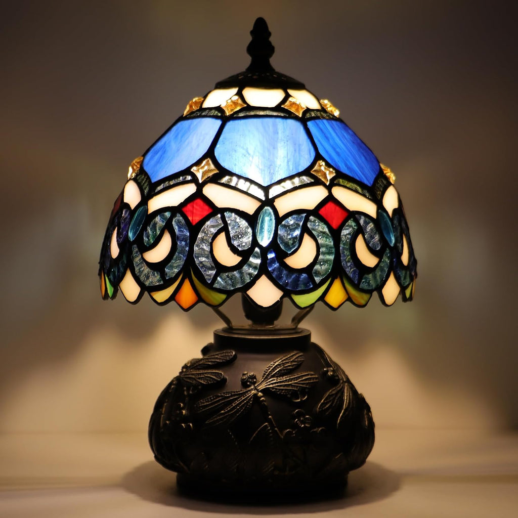 Small Tiffany Mushroom Table Lamp,Mini Memory Sympathy Antique lamp 8X11 Inch (Blue Baroque)