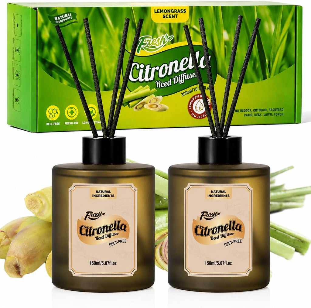 SCENTORINI Lemongrass Reed Diffuser Set with 12 Sticks for Summer, 10 fl oz