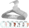 VIS'V Velvet Baby Hangers with 6 Pcs Size Dividers, 11 Inch, Gray, 30 Pcs