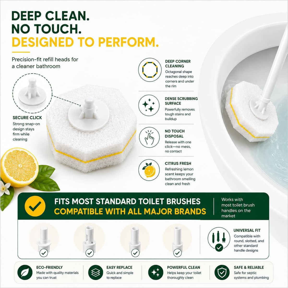 Clean Brush Head 60 Count Disposable Toilet Bowl Cleaner Brush Heads