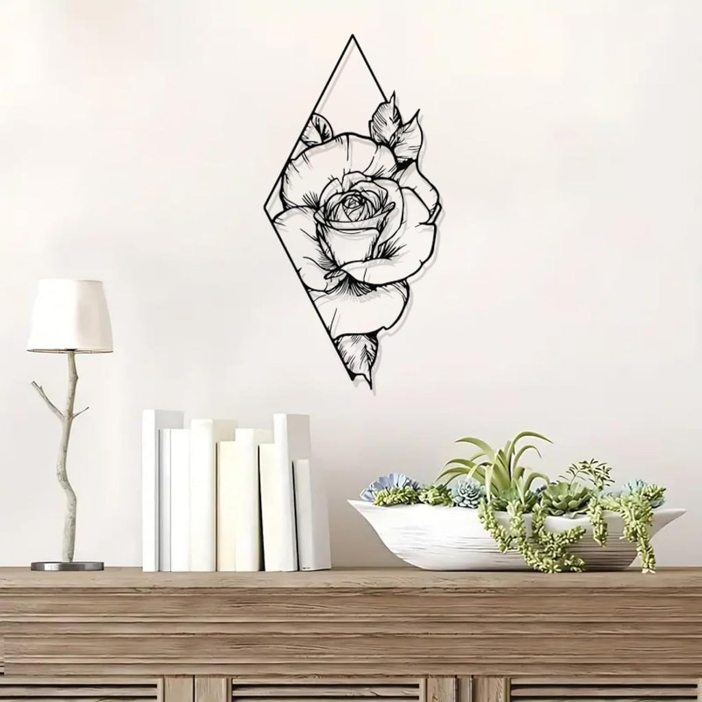 DUOOLN Metal Rose Wall Decor Art, Abstract Floral Hanging Sculpture Sign