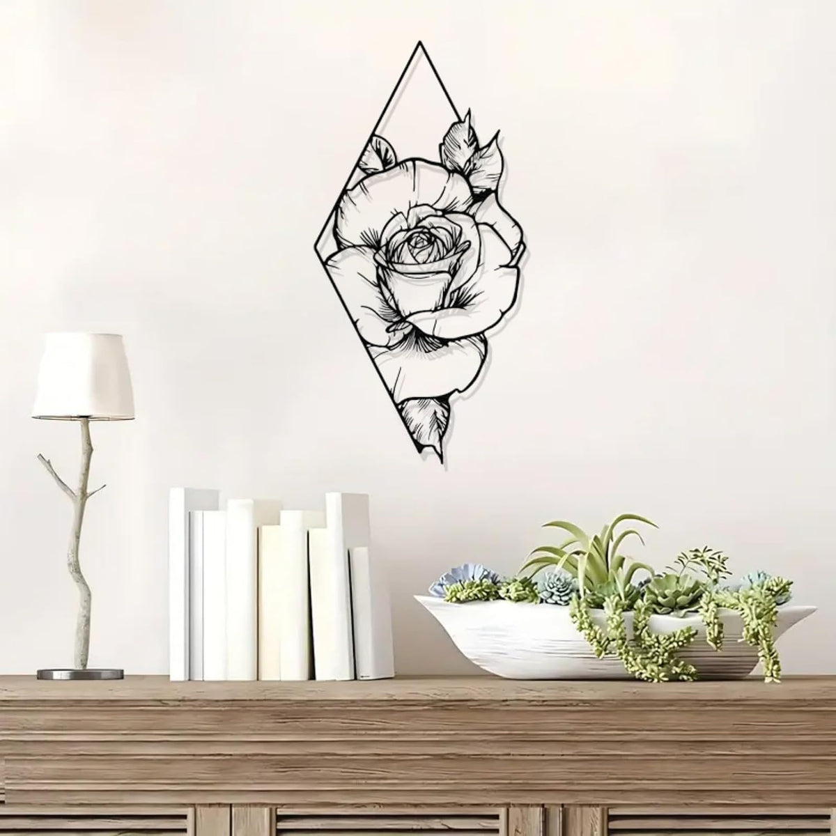 DUOOLN Metal Rose Wall Decor Art, Abstract Floral Hanging Sculpture Sign
