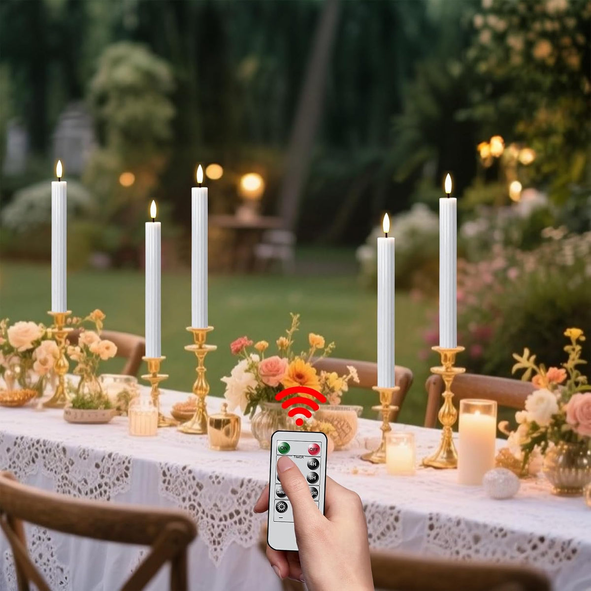 White Flameless Taper Candles Battery Operated with Remote Timer
