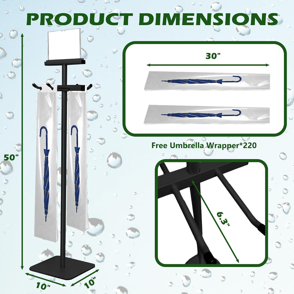Umbrella Bag Stand, Wet Umbrella Stand with 220 Umbrellas Bags, Black