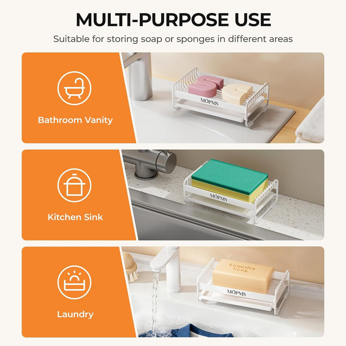 MOPMS Soap Dish for Shower, Carbon Steel Bar Soap Holder with Drainage