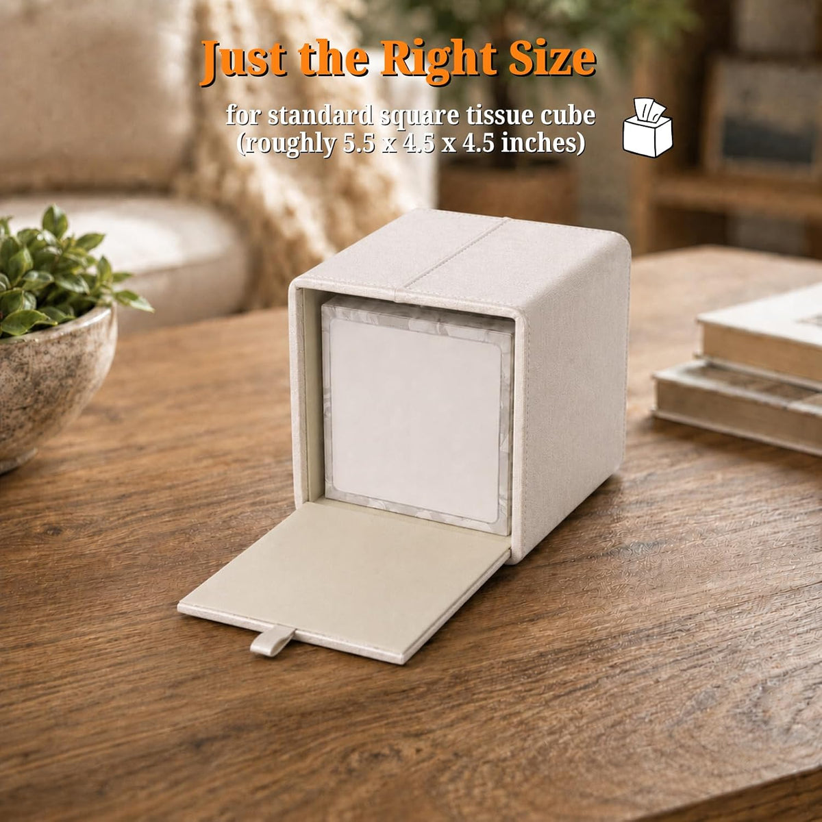 LAMOTI PU Leather Tissue Box Cover Square with Matching 4" Coaster